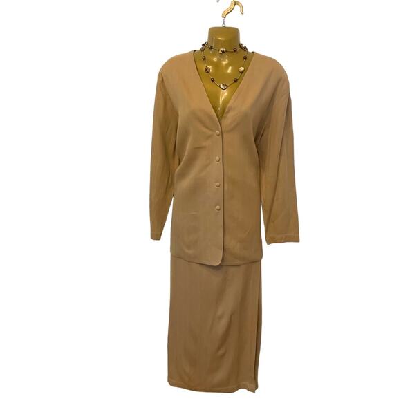 Eileen Fisher Tan Silk Maxi Skirt and Jacket Set - Picture 2 of 16